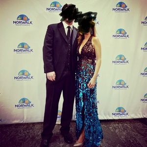 Sequence brown and blue gown (Beyond by Jovani)